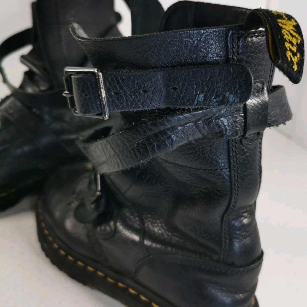 Dr. Martens Black Leather Strapped Combat Boots - Picture 5 of 7